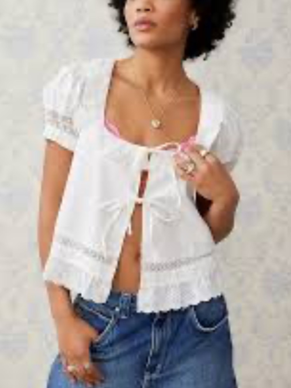KIMCHI BLUE COTTAGE-CORE COTTON BLOUSE WHITE LARGE